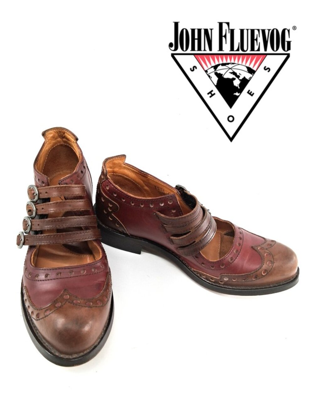 JOHN FLUEVOG Adrians Alli 4 Buckle Mary Jane Wingtip Brogue Leather Shoes US 7